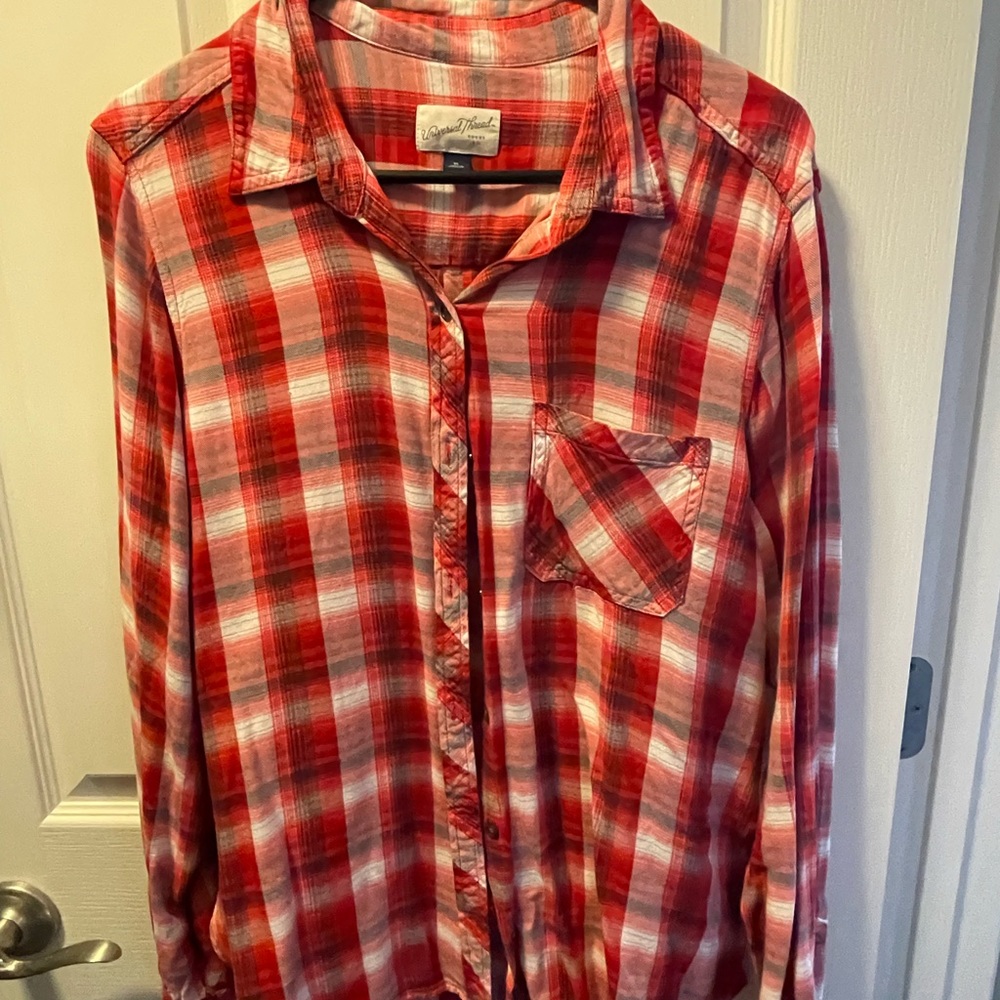 Soft red button down